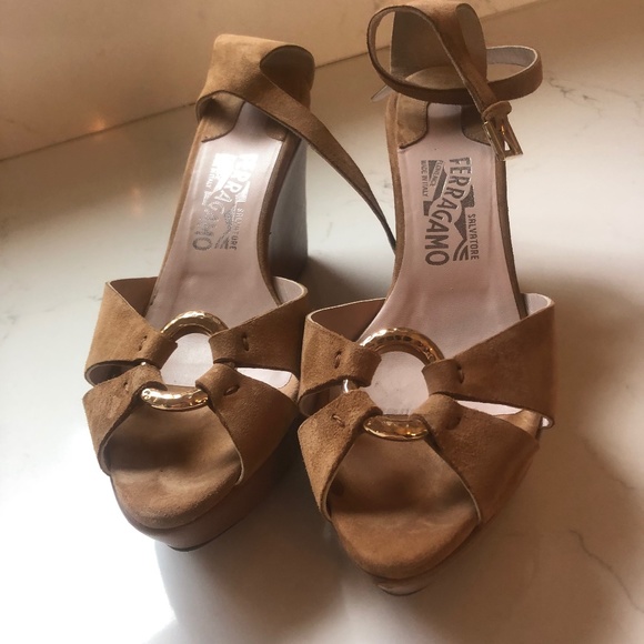 Ferragamo suede and leather platform sandals - Picture 1 of 2